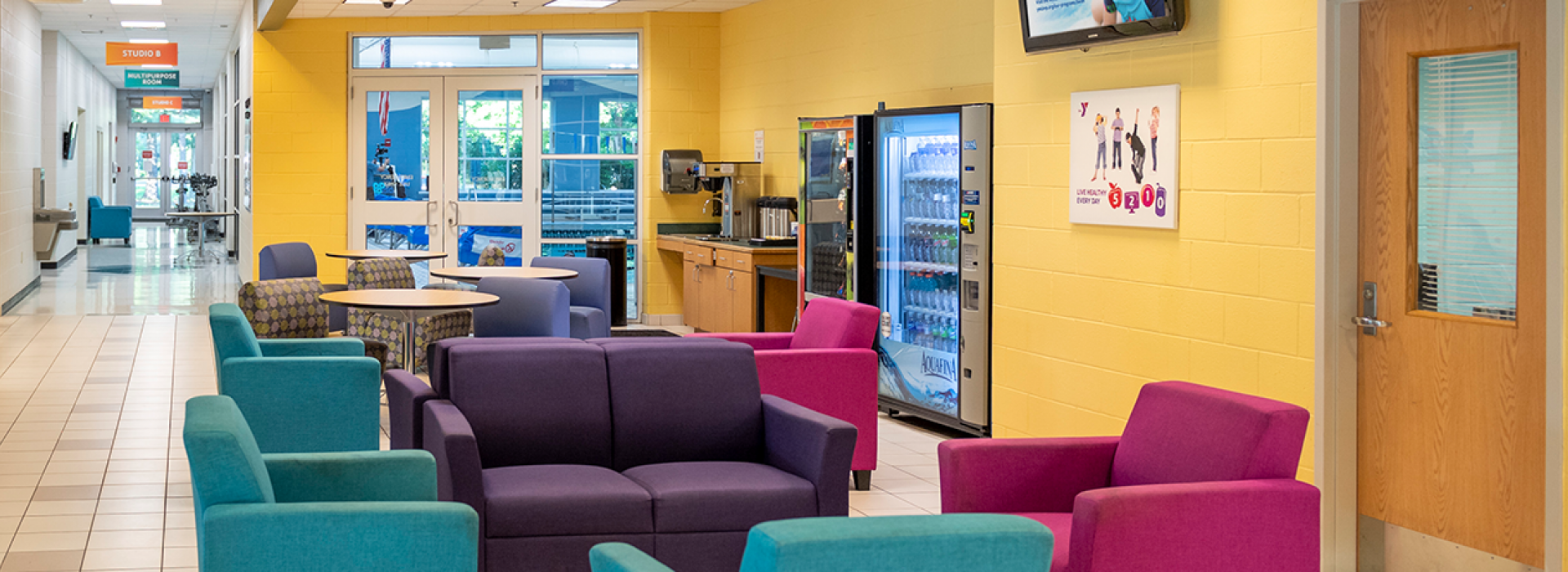 Lobby area with chairs and tables