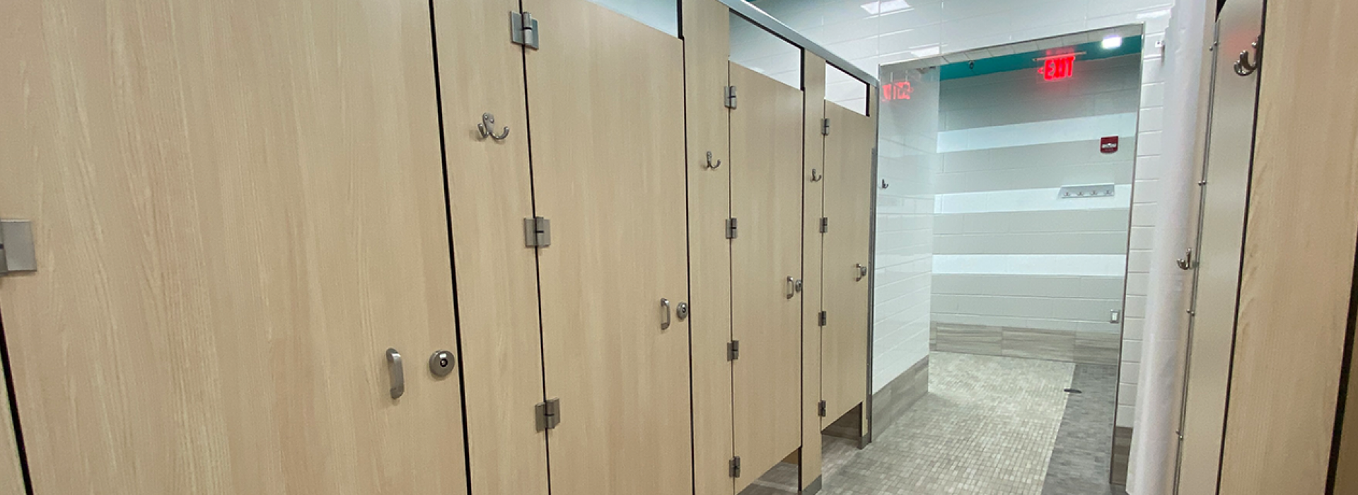 Shower stalls in the new locker room
